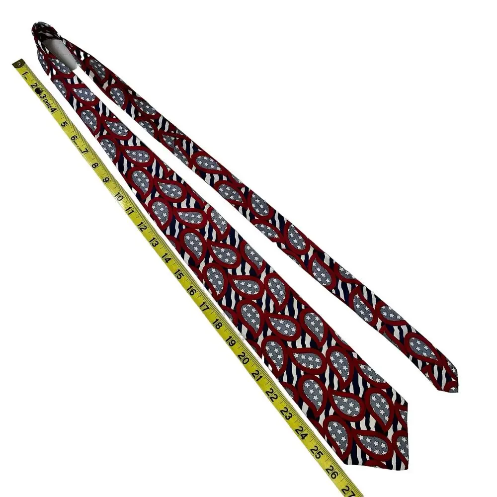 American Traditions Necktie Italian Silk Red White Blue Paisley Stars Patriotic